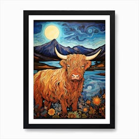 Digital Painting Of Highland Cow In The Moonlight 2 Art Print