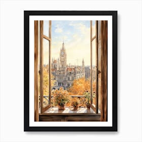 Window View Of Milan Italy In Autumn Fall, Watercolour 3 Art Print