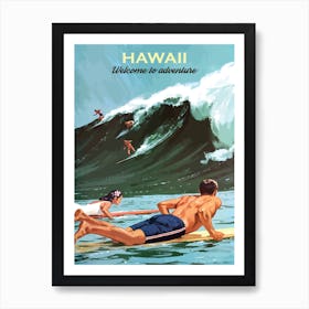 Hawaii, Surfing On A Big Wave Art Print