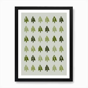 Woodland Tree Pattern Shades of Green Art Print