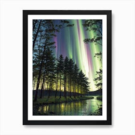 Aurora Borealis Polar Northern Lights Forest Art Print