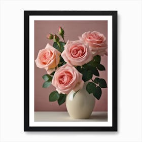 A Vase Of Pink Roses 56 Art Print