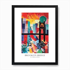 Brooklyn Bridge United States Colourful 4 Travel Poster Art Print