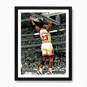 Michael Jordan Of The Chicago Bulls Dunks The Ball During The Game Against The Detroit Pistons Art Print