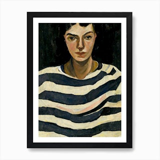 Portrait Of A Woman Wearing A Striped Shirt Art Print