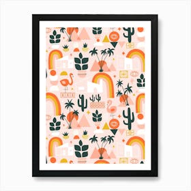 Palm Springs Desert Sunset Collage Mid Century Modern Art Print