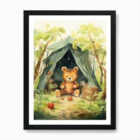 Tiger Illustration Camping Watercolour 4 Art Print