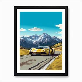 A Lamborghini Aventador In The Route Des Grandes Alpes Illustration 4 Art Print