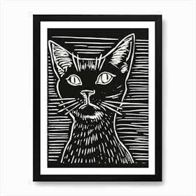 Egyptian Mau Cat Linocut Blockprint 5 Art Print