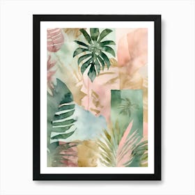 Abstract Tropical Watercolor Leaves 1 Art Print