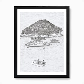 View Of Whitsunday Islands, Australia Line Art Black And White 1 Art Print