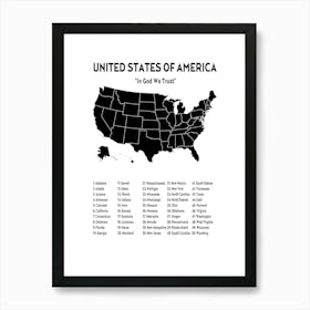 United States Of America In God We Trust Print Art Print