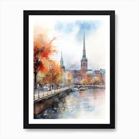 Hamburg Germany In Autumn Fall, Watercolour 1 Art Print