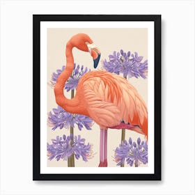 Chilean Flamingo Agapanthus Minimalist Illustration 1 Poster