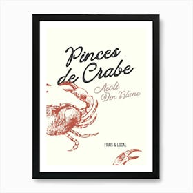 Crab Seafood Poster Print, Ocean Wall Art, French Aperitif Decor, White Wine Lover Gift Art Print