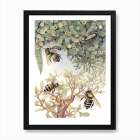 Ashy Leafcutter Bee Beehive Watercolour Illustration 2 Art Print