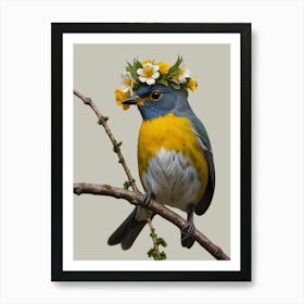 Bird With Flower Crown 1 Art Print