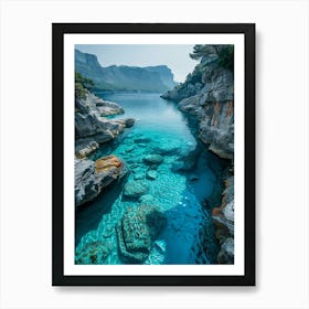 Blue Water In A Rocky Cliff Art Print