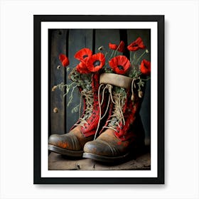 boots with poppies Art Print