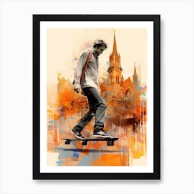 Skateboarding In Moscow, Russia Drawing 1 Art Print