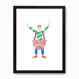 Tunnocks Teacake Marshmallow Dungarees Man, Fun Circus Animal, Cake, Biscuit, Sweet Treat Print, Portrait Art Print