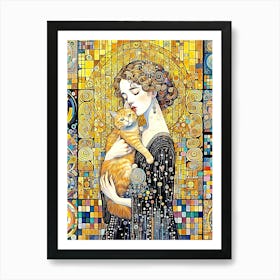 Woman and cat 1 Art Print