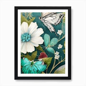 Butterflies And Flowers 4 Art Print