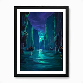 Cliffs At Night 1 Art Print