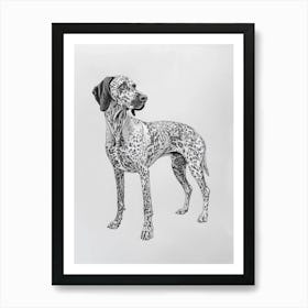 Pointer Dog Black & White Line Sketch 3 Art Print