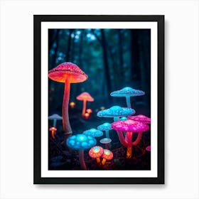 Colorful Mushrooms In The Forest Art Print