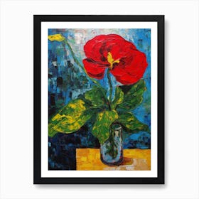 Still Life Of Anthurium With A Cat 3 Art Print