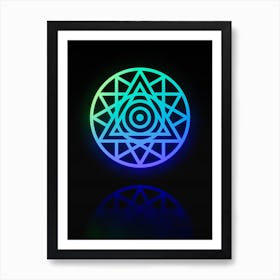 Neon Blue and Green Abstract Geometric Glyph on Black n.0350 Art Print