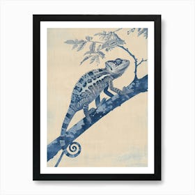 Blue Carpet Chameleon Block Print 4 Art Print