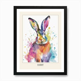 Rabbit Colourful Watercolour 3 Poster Art Print