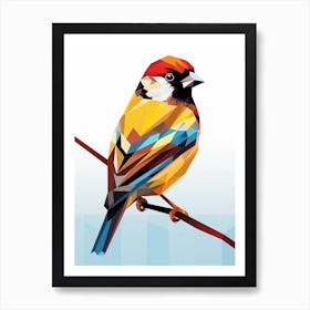 Colourful Geometric Bird House Sparrow 2 Art Print