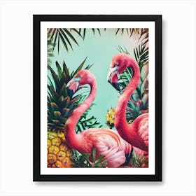 Retro Flamingo & Pineapple Polaroid Inspired 2 Art Print