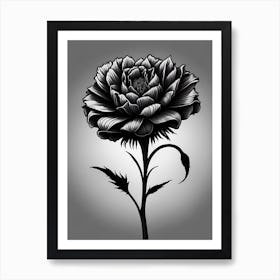 A Carnation In Black White Line Art Vertical Composition 20 Art Print