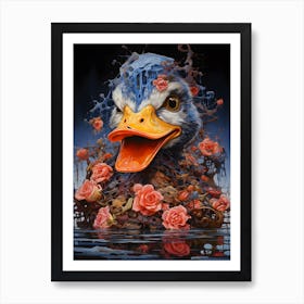 Duck With Roses Art Print