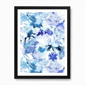 Watercolor Big Flowers Indigo Art Print