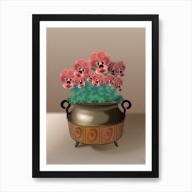 Pink Viola Flowers In A Copper Pot Art Print