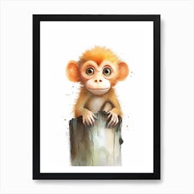 Watercolour Jungle Animal Baby Proboscis Monkey 4 Art Print
