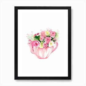 Roses And Tea Pot Art Print