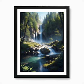 Forest waterfall in the alps #1 - Oil Painting Art Print