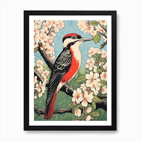 Vintage Bird Linocut Woodpecker 2 Art Print