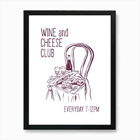 Cheese Board Artwork, Wine and Cheese Club Print, French Aperitif Poster, Gift Idea Art Print