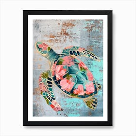 Floral Pattern Sea Turtle Art Print