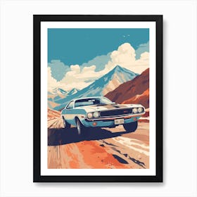 A Dodge Challenger In The Andean Crossing Patagonia Illustration 3 Art Print