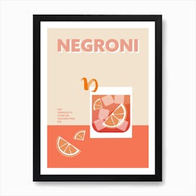 Negroni Cocktail Retro Orange Colourful Wall Art Print