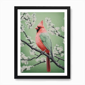 Ohara Koson Inspired Bird Painting Cardinal 2 Art Print