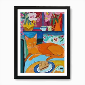 Tea Time With A Abyssinian Cat 1 Art Print